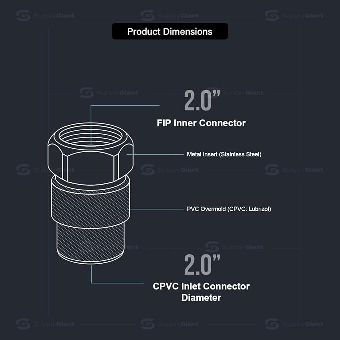 Midline Valve TTDQG200-OM-5 Female x CPVC Adapter Transition Pipe Fitting; - Image 3