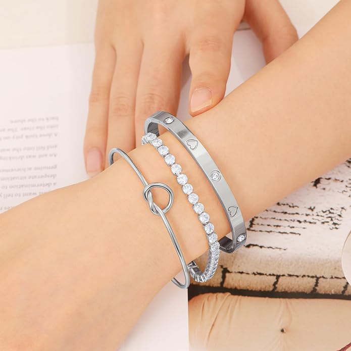 18 K Gold Plated Love Bangle Bracelet Stack Cuff Jewelry for Women Jewelry Set for Women Gift with Box