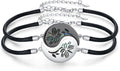 Yin Yang Bracelet 925 Sterling Silver Couple Friendship Bracelets Tree of Life/Sun Moon/Mountain/Lotus Abalone Jewelry for Women Men Couples, Leather Cord 7+2 in