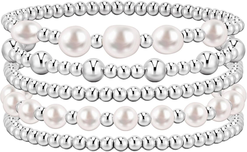 adoyi Gold Bracelets for Women Beaded Bracelet 14K Gold Plated Bracelet Stack Strand Stretch Bead Ball Bracelet Set Stackable Bracelet Adjustable Bracelet Set Jewelry for Gifts