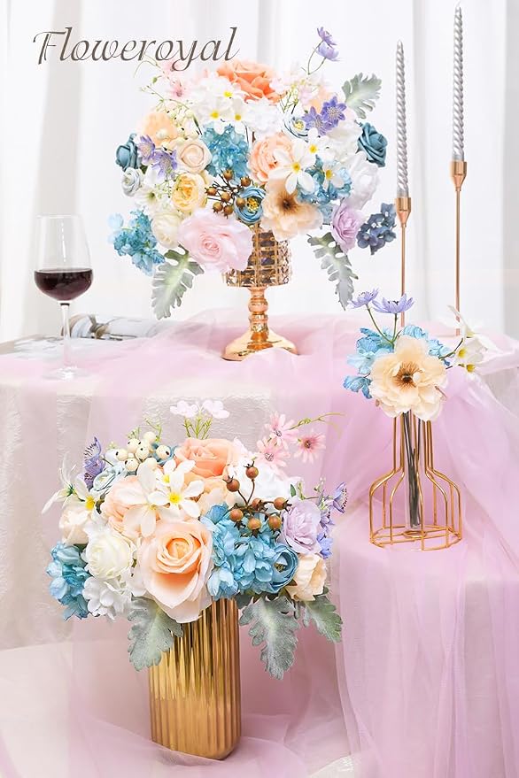 Artificial Flowers Combo Fairy Blue Flowers Mix Silk Flowers Fake Roses - Image 6