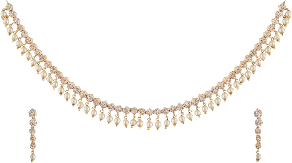 TARINIKA Green and White Cubic Zirconia(CZ) Indian Necklace Set with Earrings, Gold Plated Brass Fashion Indian Jewelry Gift for Women Bollywood Costume Jewellery