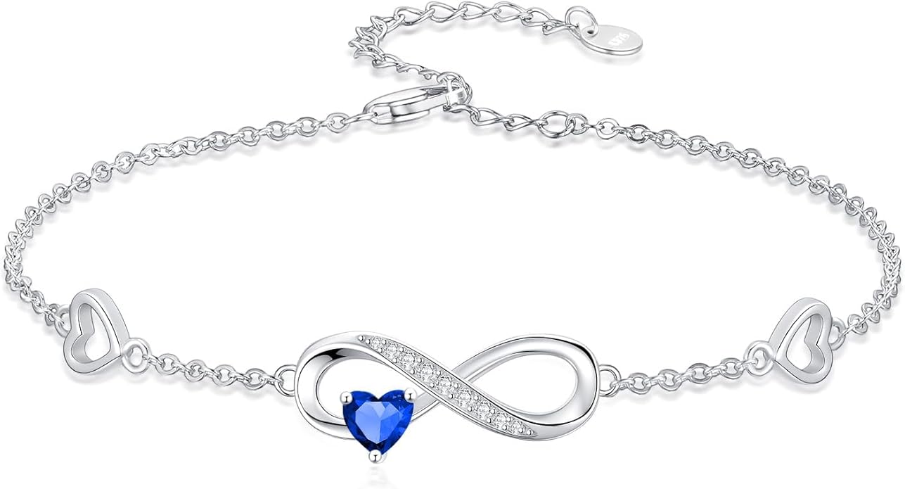 Dorunmo Infinity Heart Anklet Bracelet for Women 925 Sterling Silver Adjustable Infinity Birthstone Bracelet Friendship Jewelry Gifts for Women Birthday Christmas