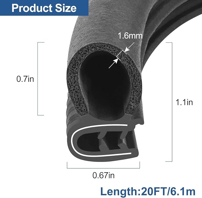 Automotive Door Weather Stripping 20Ft Car Door Rubber Edge Trim Seal Strip - Image 2