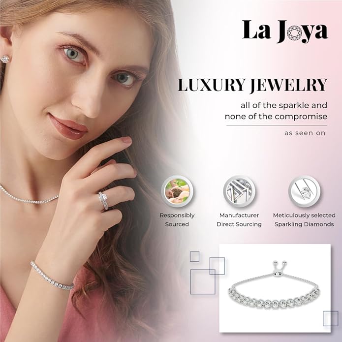 Lab Grown Diamond Bracelets for Women | 1/4-1 Carat White Gold Plated Sterling Silver Adjustable Bolo Diamond Bracelet