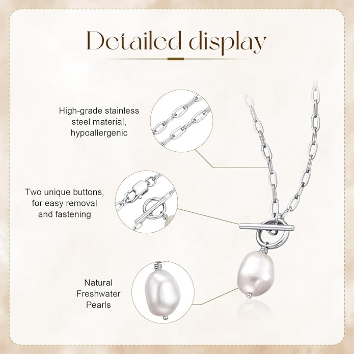 Baroque Pearl Pendant Necklaces for Women, 14K Gold Sliver Plated Adjustable Chain Toggle Clasp Necklace Women Anniversary Jewelry for Mothers Day Christmas Birthday Valentine's Day Gifts (14k Gold)