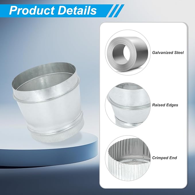 PATIKIL 9 Inch to 8 Inch Duct Reducer, Galvanized Steel Round Air Duct Reducer - Image 3