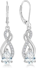 Infinity Love Birthstone Earrings for Women 925 Strling Silver 5A Cubic Zirconia Dangle Drop Leveback Earrings Jewelry Birthday Christmas Day Gifts for Her