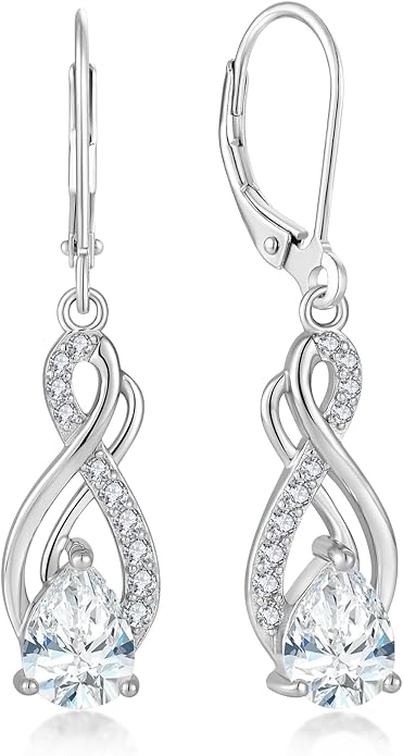 Infinity Love Birthstone Earrings for Women 925 Strling Silver 5A Cubic Zirconia Dangle Drop Leveback Earrings Jewelry Birthday Christmas Day Gifts for Her