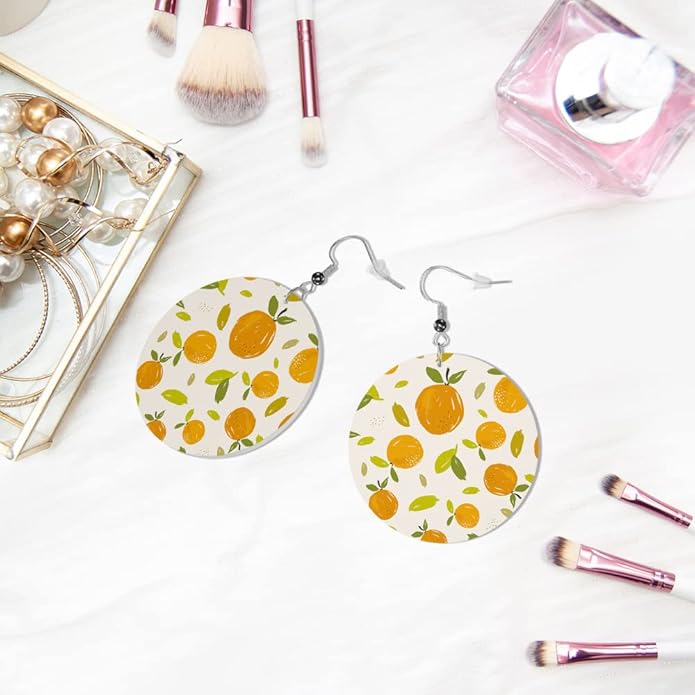 Swono Dinosaurs Round Faux Leather Earrings for Women Adorable Funny Cartoon Dragon Animal Tree Funny Lightweight Double-Side Printed Drop Dangle Earring for Birthday Party Gift