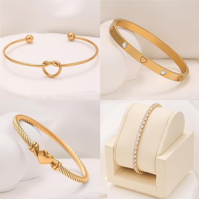 18 K Gold Plated Love Bangle Bracelet Stack Cuff Jewelry for Women Jewelry Set for Women Gift with Box