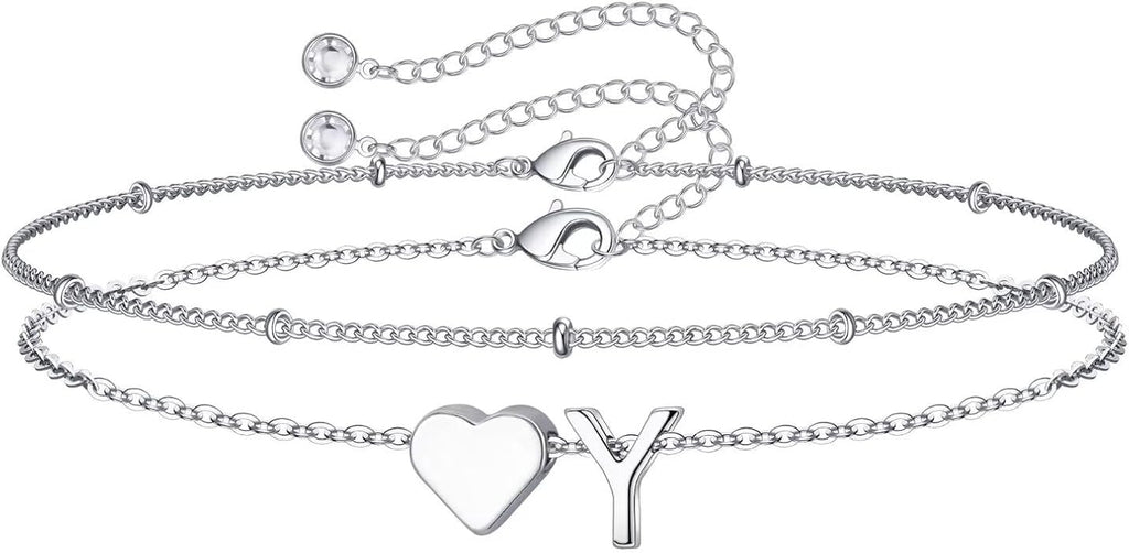 M MOOHAM Valentines Day Gifts for Kids Teen Girls -14K-Gold-Plated Heart Initial A-Z Bracelets for Women Girl Dainty Gold Bracelets Birthday Valentines Gifts for Women Her Teenage Girls Kid Teen Gift