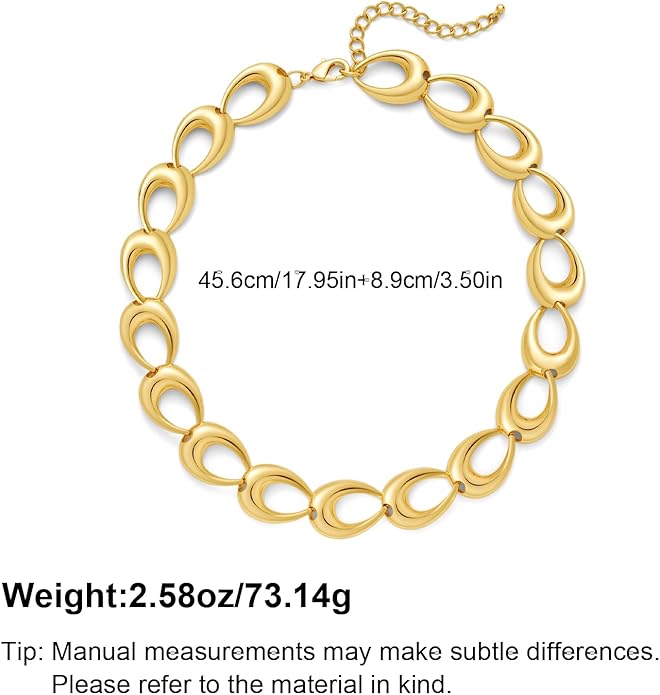Chunky Necklace for Women 18K Gold Plated Statement Adjustable Thick Link Chains Paperclip Chain Choker Trendy Fashion Jewelry Gifts