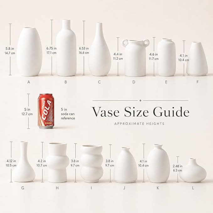 Set of 12 White Ceramic Vase for Pampas Grass Flowers, Japandi Small Vases in - Image 5