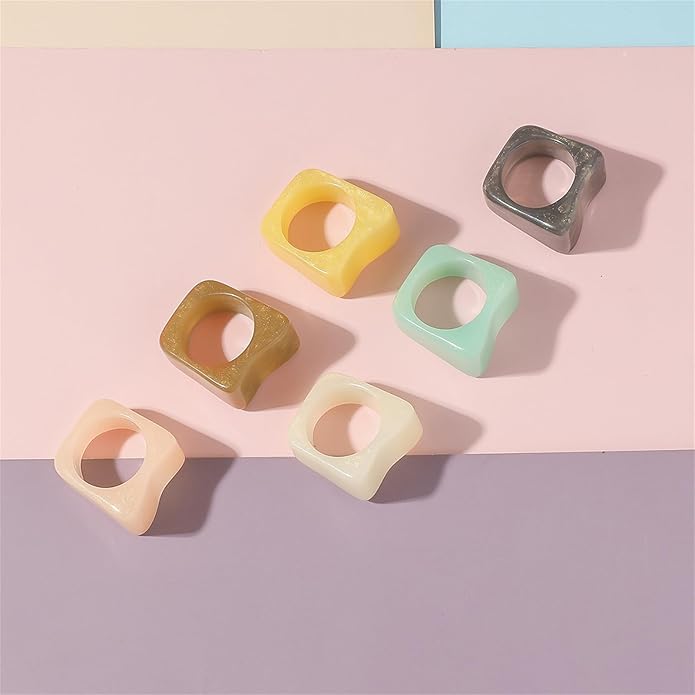 Multicolor Resin Chunky Rings for Women,Acrylic Plastic Rin Knuckle Finger Cute Trendy Aesthetic Y2k Statement Ring Vintage Simple Geometric Rings Jewelry