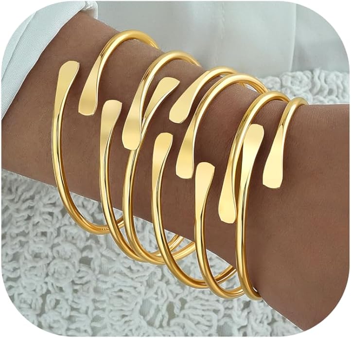 ÌF ME Gold Bangle Bracelets for Women, Indian Bangles Stackable Set, Multi Layer Textured 14K Gold Plated Chunky Bracelets Boho Jewelrys Set