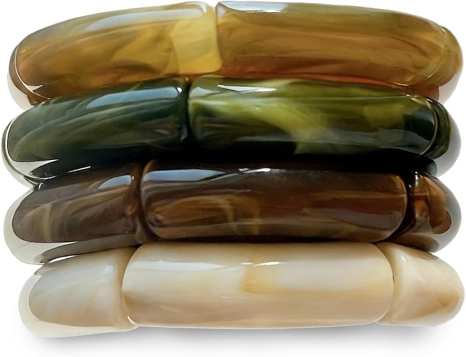 iF YOU 6pcs Chunky Acrylic Bangle Bracelets for Women, Resin Bamboo Brown Stretchy Bracelet Stack, Fashion Jewelry for Women