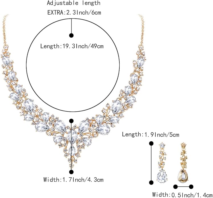 BriLove Women's Wedding Bridal Austrian Crystal Teardrop Cluster Statement Necklace Dangle Earrings Jewelry Set
