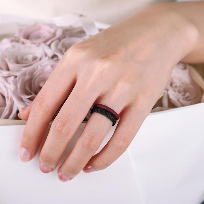 Egnaro Women's Wedding Bands, Silicone Thin and Stackable Rubber Engagement Ring, Variety Multipack With Breathable Grooves Workout Accessories