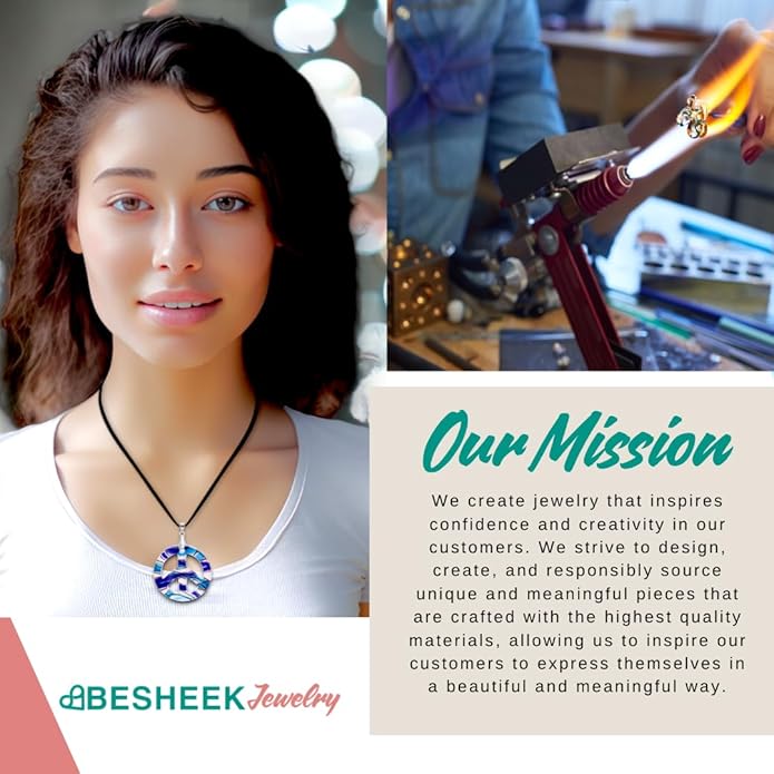 BESHEEK Murano Inspired Peace Sign Blown Glass Lampwork Art Pendant Necklace for Women Handcrafted Artisan Hypoallergenic Italian Style Jewelry