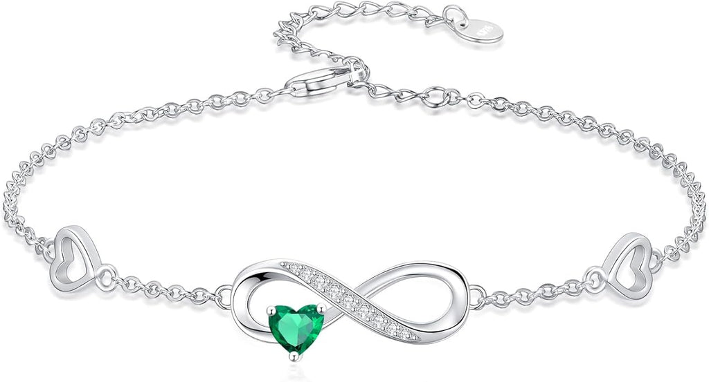 Dorunmo Infinity Heart Anklet Bracelet for Women 925 Sterling Silver Adjustable Infinity Birthstone Bracelet Friendship Jewelry Gifts for Women Birthday Christmas