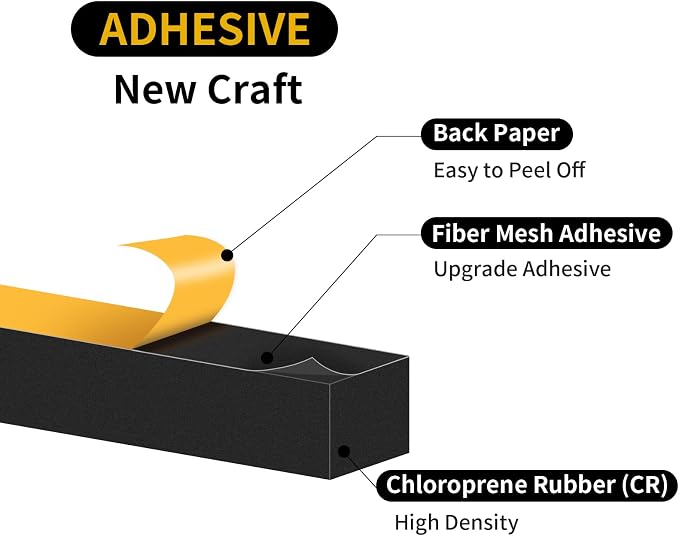Foam Tape, Weather Stripping, High Density CR, Soundproof, 3/8 in x 3/8 in x - Image 4