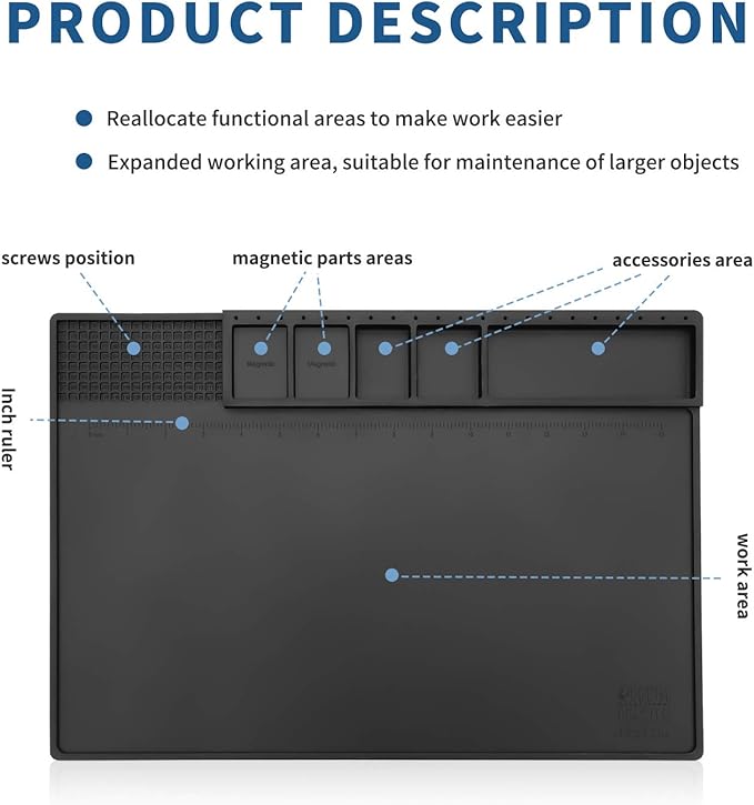 HengTianMei-202 Black Magnetic Repair Work Mat Heat Resistant 932°F, Silicone - Image 3