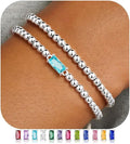 Ursteel Valentines Gifts for Her Kids Girls, Elastic Birthstone Bracelet for Women 14K-Gold-Plated Beaded Bracelet Non Tarnish Trendy Birthstone Jewelry Birthday Gifts for Women