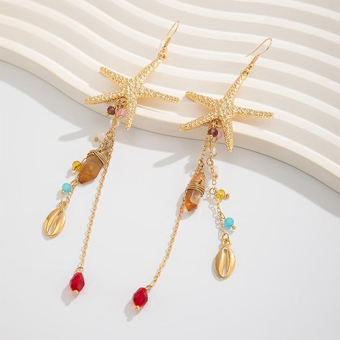 Gold Starfish Earrings for Women Trendy Dainty Starfish Statement Stud Earrings Hypoallergenic Summer Beach Ocean Coastal Jewelry