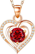 RIVIKO Heart Birthstone Pendant Necklace for Women 925 Sterling Silver Zirconia Necklaces Valentine's Day Anniversary Birthday Mothers Day Jewelry Gifts For Her Mother Wife