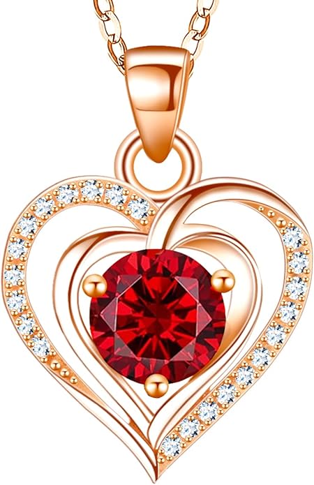 RIVIKO Heart Birthstone Pendant Necklace for Women 925 Sterling Silver Zirconia Necklaces Valentine's Day Anniversary Birthday Mothers Day Jewelry Gifts For Her Mother Wife