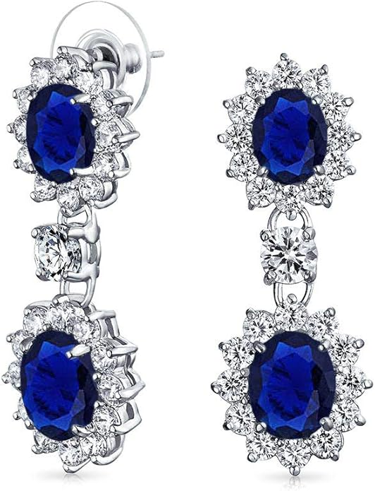 Elegant Vintage Estate-Inspired Bridal Jewelry Set - 5 CTW Oval Crown Halo Statement Necklace & Chandelier Earrings with AAA Cubic Zirconia CZ Simulated Gemstones, Silver Plated, for Women