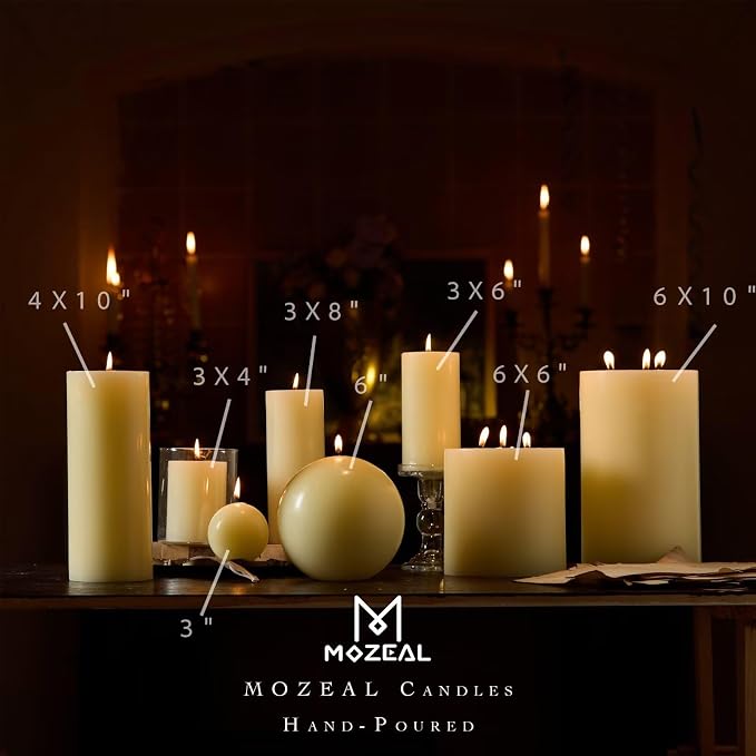 MOZEAL 3" x 8" Hand-Poured Unscented Large Candle, Smokeless Rustic Pillar - Image 3