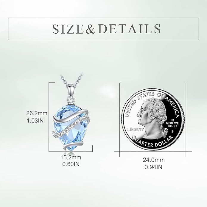 Birthstone Necklace for Women Sterling Silver Teardrop Pendant Necklace Birthday Jewelry Gift for Women