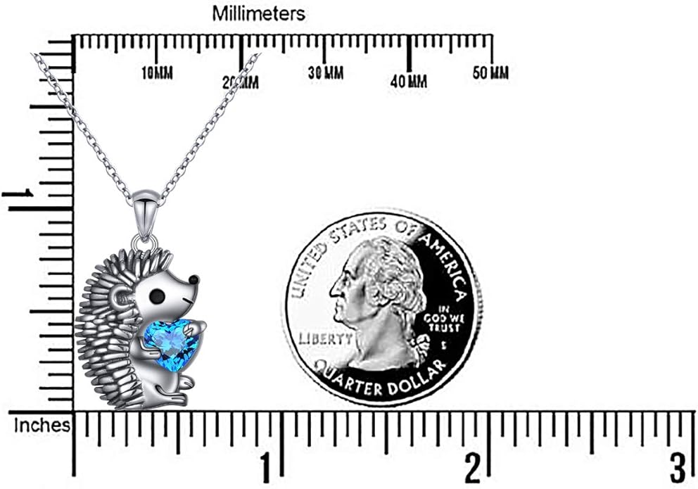 FLYOW 925 Sterling Silver Cute Animal Heart CZ Hedgehog Pendant Necklace and Stud Earrings Bracelet Set for Women Birthday Jewelry