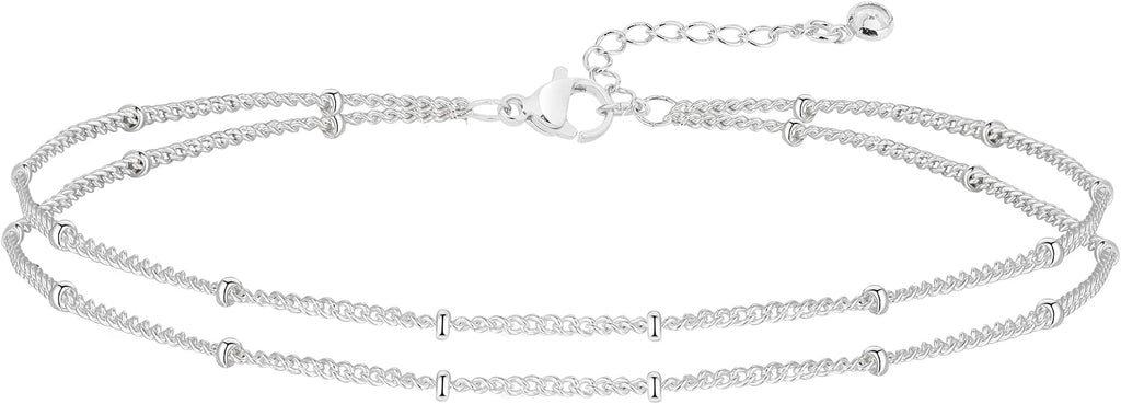 MIDEEO Gold/Silver Ankle Bracelets for Women,14K Gold Anklets for Women Waterproof Cuban Link Heart Beads Herringbone Rhinestone Anklets Set Layered Anklet Bracelets for Women Gold Jewelry Gift