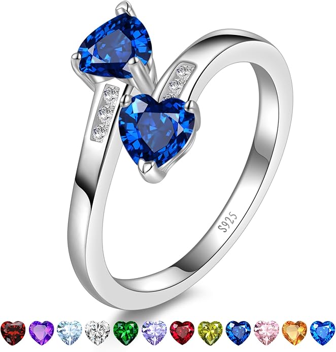1CT Adjustable Women Heart Ring 925 Sterling Silver Birthstone Rings for Women Promise Ring for her Simulated Gemstone Statement Stackable Band Width 2mm Open Size 5~9