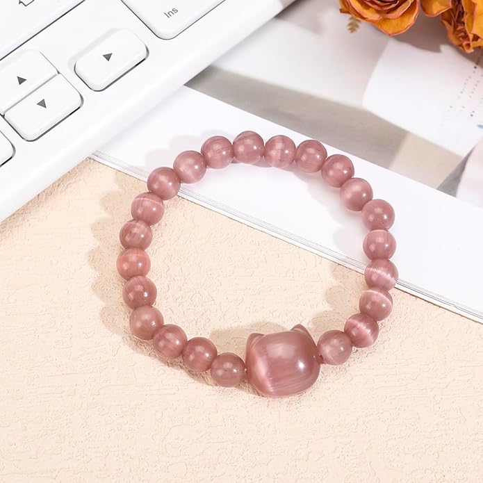 Money Attraction Cat Bracelet - Black Obsidian Women Bracelets -Wealth Prosperity Abundance Stone Bead Bracelet, Entrepreneur Business Luck Beaded Bracelets,Spiritual Mood Energy Cute Protection Stretch Bracelet,Health Good Luck Feng Shui Bracelets For...