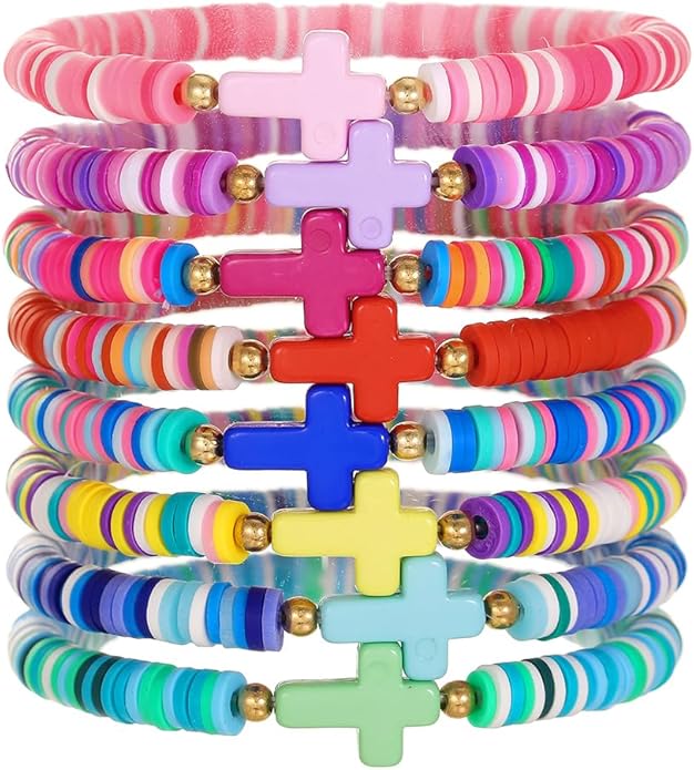 Friendship Bracelets Boho Stackable Bracelets for Women Surfer Heishi Clay Bead Bracelets Stretch Preppy Bracelets Colorful Boho Bracelets for Women