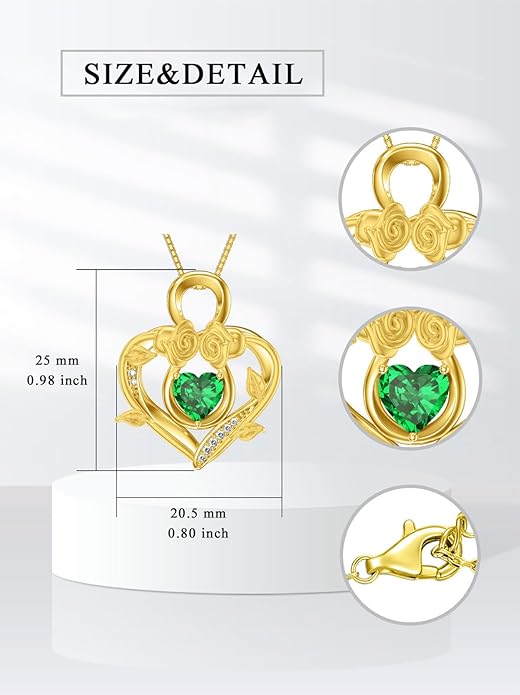 Midari 18K Gold Heart Birthstone Necklace 18K Gold Infinity Rose Necklace Birthday Christmas Jewelry Gifts for Women Wife Her Daughter Mom