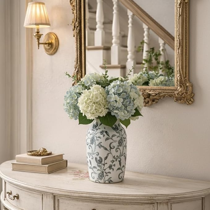 SIDUCAL Ceramic Vintage Vase, 7 Inch Retro Ice Cracked Chinoiserie Floral Vase - Image 9