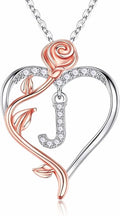 Iefil Valentines Day Gifts for Her - 925 Sterling Silver Rose Heart Initial Necklace, Anniversary Birthday Gifts for Women, Jewelry Gift for Her Wife Girlfriend