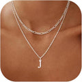 Initial Necklaces for Women Dainty Gold Silver Layered Letter Pendant Necklace Cute Figaro Chain Choker Necklace Personalized Trendy Stuff Jewelry Stack Gift for Women Her