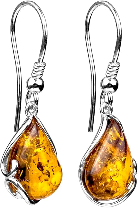 Ian and Valeri Co. Amber Sterling Silver Classic Earrings Pendant Necklace Set Chain18 Inches