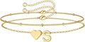 M MOOHAM Valentines Day Gifts for Kids Teen Girls -14K-Gold-Plated Heart Initial A-Z Bracelets for Women Girl Dainty Gold Bracelets Birthday Valentines Gifts for Women Her Teenage Girls Kid Teen Gift