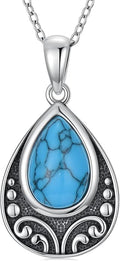 Natural Turquoise Necklace, 925 Sterling Silver Teardrop Pendant, Dainty Blue Gemstone Boho Jewelry Gift for Women