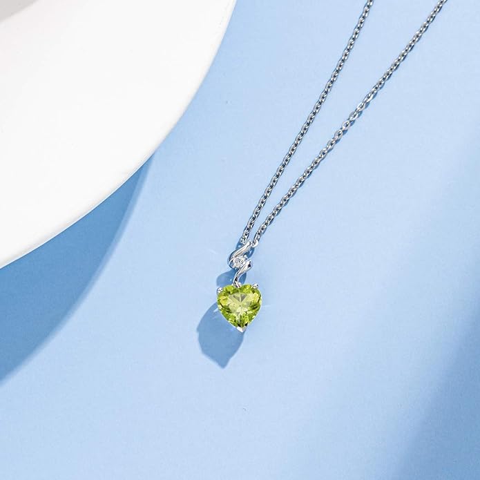 AGVANA Valentines Day Gifts 14K Solid White Gold Diamond Gemstone Pendant with Sterling Silver Chain 8mm Heart Birthstone Necklace Fine Jewelry Anniversary Birthday Gifts for Women Mom Wife