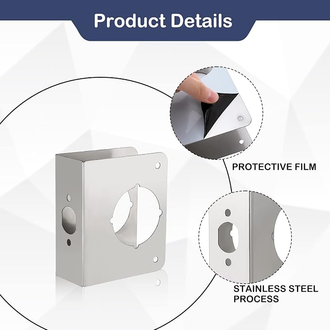 Door Reinforcement Plate, Stainless Steel, Fits 1-3/4" Doors, 2-3/8" Backset - Image 6