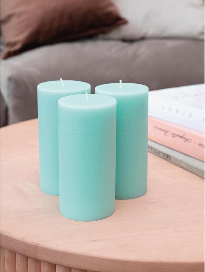 Large Pillar Candles 3x6 Inch – Set of 3 Unscented Dripless Light Turquoise - Image 5