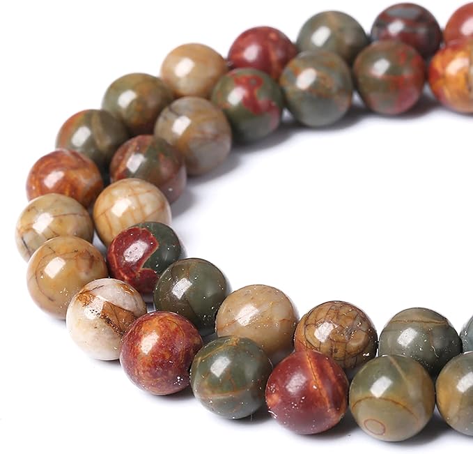 72PCS 10mm Natural Picasso Jasper Beads Healing Power Stones Round Loose Gemstone Beads for Jewelry Making DIY Bracelet Necklace 32" 2 Strands